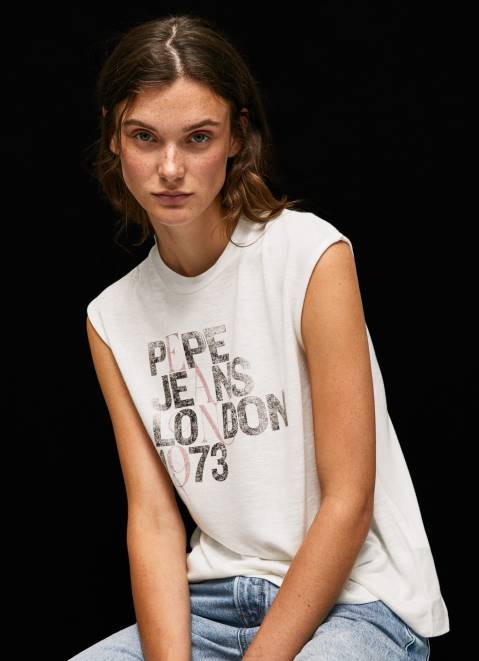 Pepe Jeans Armhole Sleeves Logo T-Shirt Women White Z22X418
