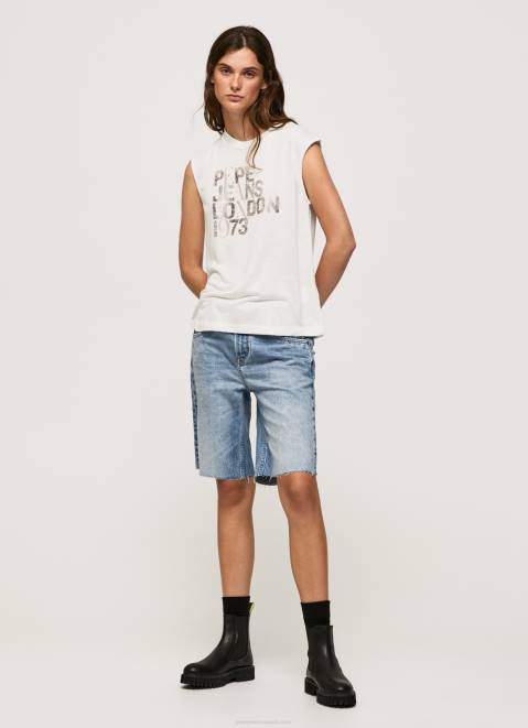 Pepe Jeans Armhole Sleeves Logo T-Shirt Women White Z22X418