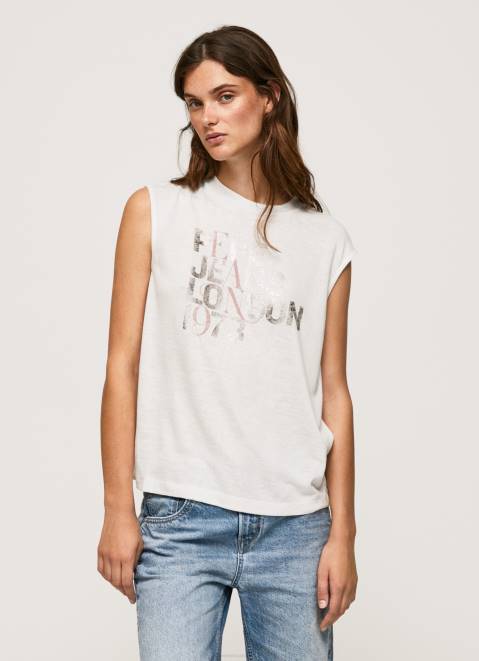 Pepe Jeans Armhole Sleeves Logo T-Shirt Women White Z22X418