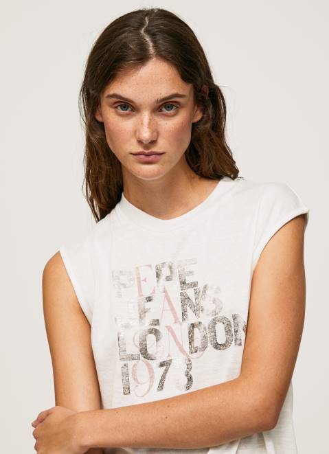 Pepe Jeans Armhole Sleeves Logo T-Shirt Women White Z22X418