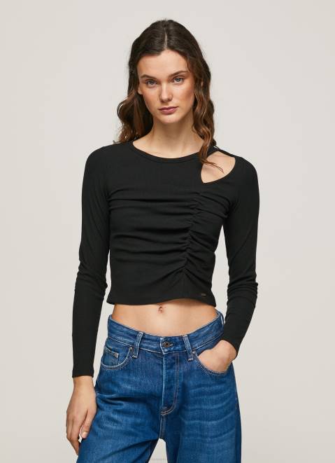 Pepe Jeans Asymmetrical Long Sleeve T-Shirt Women Black Z22X405