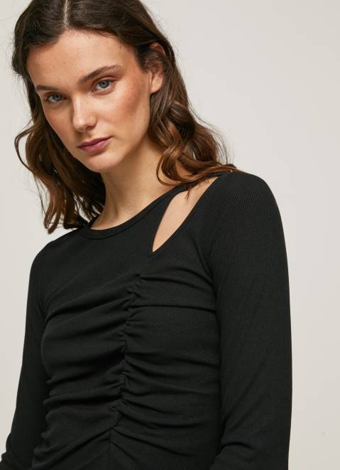 Pepe Jeans Asymmetrical Long Sleeve T-Shirt Women Black Z22X405