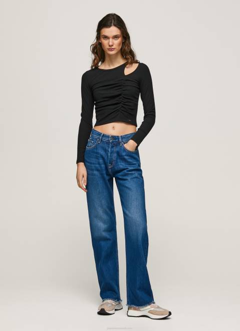 Pepe Jeans Asymmetrical Long Sleeve T-Shirt Women Black Z22X405