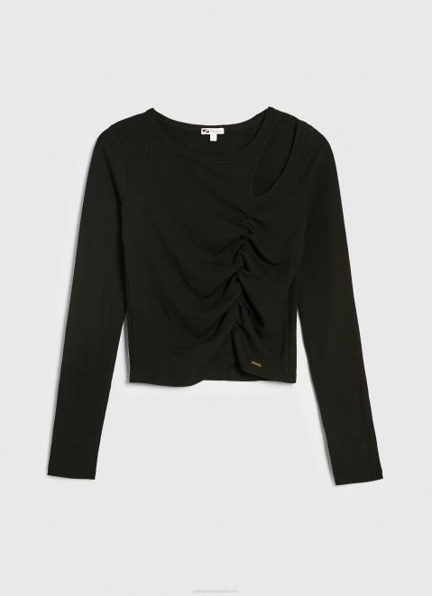 Pepe Jeans Asymmetrical Long Sleeve T-Shirt Women Black Z22X405