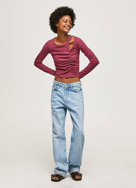 Pepe Jeans Asymmetrical Long Sleeve T-Shirt Women Dark Blush Z22X425