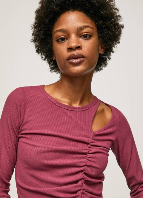 Pepe Jeans Asymmetrical Long Sleeve T-Shirt Women Dark Blush Z22X425