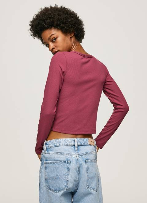 Pepe Jeans Asymmetrical Long Sleeve T-Shirt Women Dark Blush Z22X425