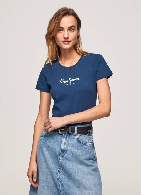 Pepe Jeans Basic Logo T-Shirt Women Navy Z22X470