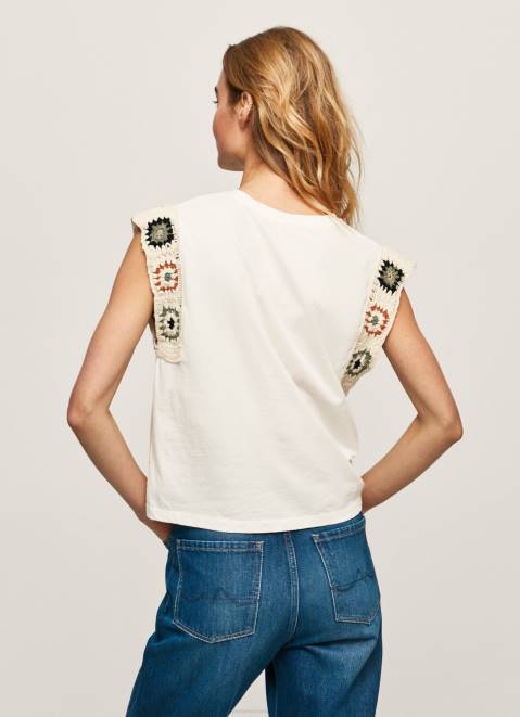 Pepe Jeans Crochet Sleeved T-Shirt Women Mousse Z22X464