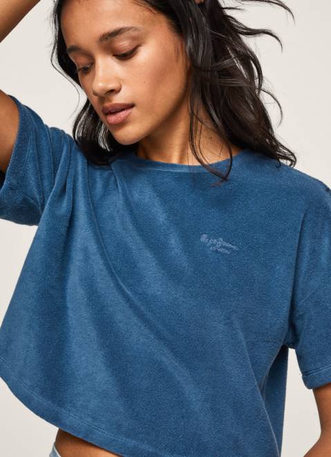 Pepe Jeans Cropped Fit Velvet T-Shirt Women Jarman Z22X461