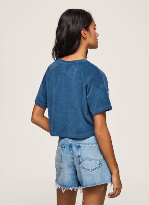 Pepe Jeans Cropped Fit Velvet T-Shirt Women Jarman Z22X461