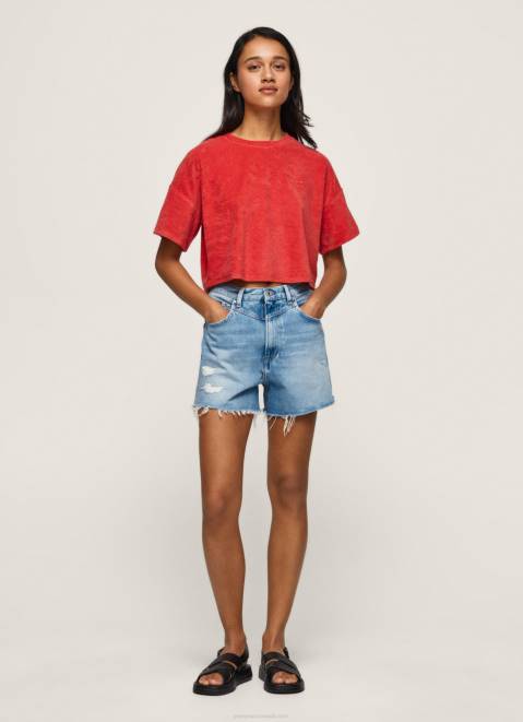 Pepe Jeans Cropped Fit Velvet T-Shirt Women Studio Red Z22X460