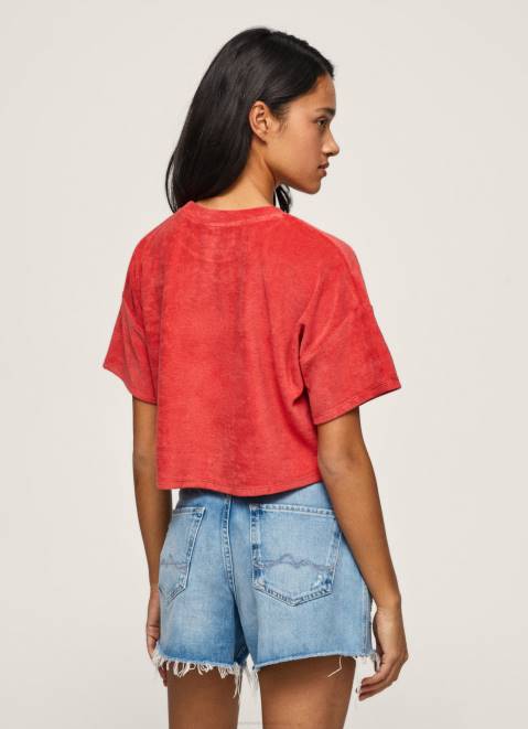 Pepe Jeans Cropped Fit Velvet T-Shirt Women Studio Red Z22X460