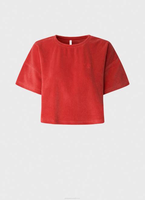 Pepe Jeans Cropped Fit Velvet T-Shirt Women Studio Red Z22X460
