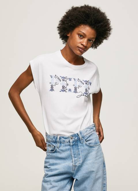 Pepe Jeans Embroidered Logo T-Shirt Women White Z22X433
