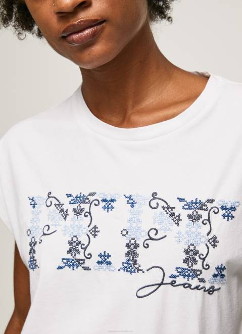 Pepe Jeans Embroidered Logo T-Shirt Women White Z22X433