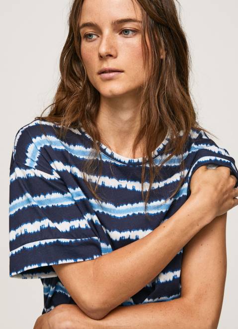 Pepe Jeans Faded-Striped Cotton T-Shirt Women Dulwich Z22X413