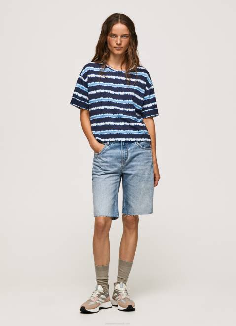 Pepe Jeans Faded-Striped Cotton T-Shirt Women Dulwich Z22X413