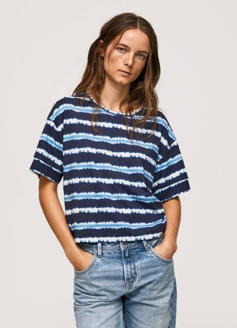 Pepe Jeans Faded-Striped Cotton T-Shirt Women Dulwich Z22X413