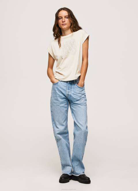 Pepe Jeans Floral Logo Cotton T-Shirt Women Buff Z22X402