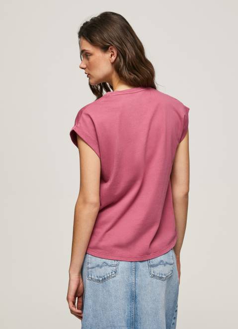 Pepe Jeans Floral Logo Cotton T-Shirt Women Dark Blush Z22X431
