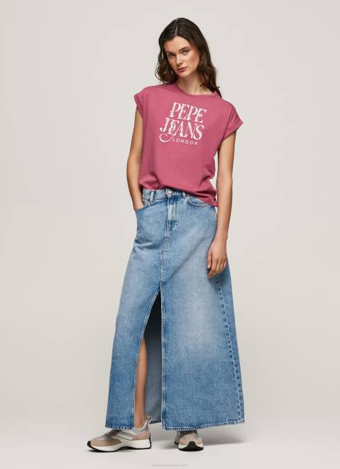 Pepe Jeans Floral Logo Cotton T-Shirt Women Dark Blush Z22X431