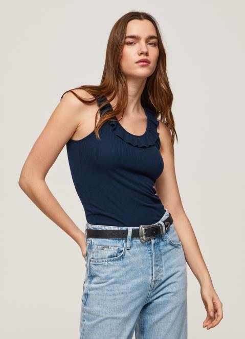 Pepe Jeans Frilled Neckline T-Shirt Women Dulwich Z22X441