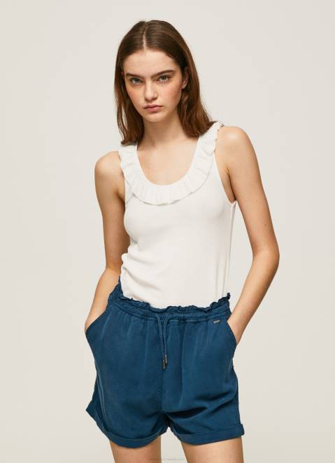 Pepe Jeans Frilled Neckline T-Shirt Women White Z22X390