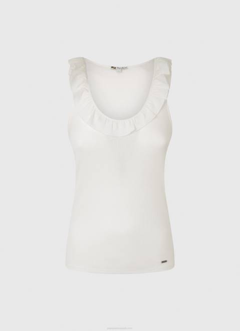Pepe Jeans Frilled Neckline T-Shirt Women White Z22X390