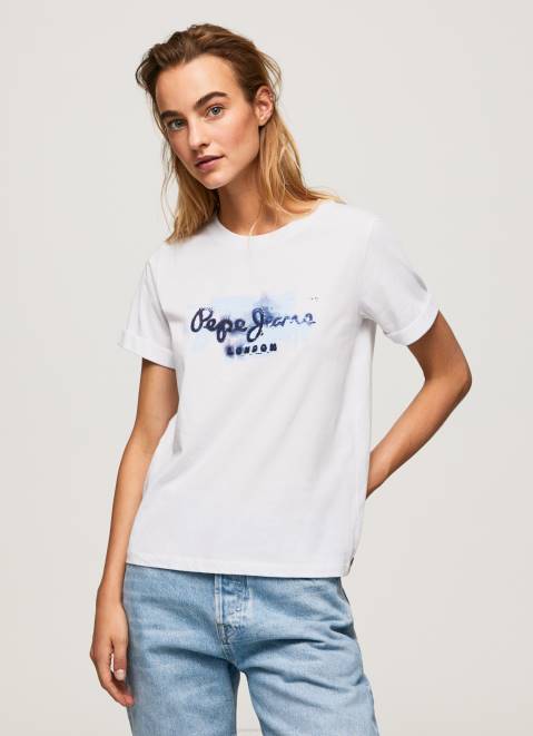 Pepe Jeans Gradient Logo Cotton T-Shirt Women White Z22X421