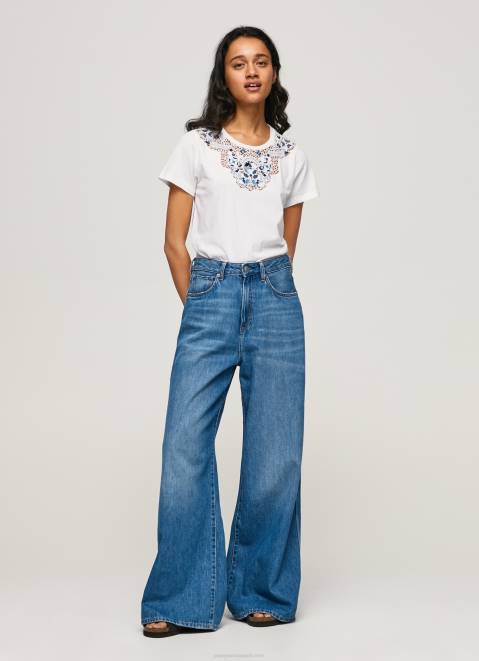 Pepe Jeans Laced Collar T-Shirt Women White Z22X449