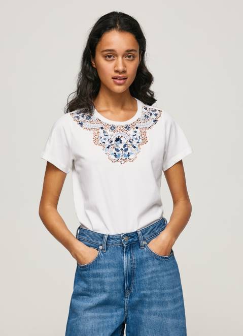 Pepe Jeans Laced Collar T-Shirt Women White Z22X449