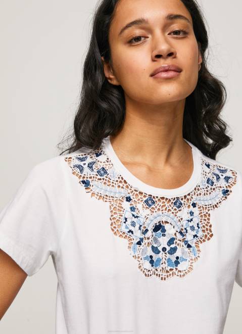 Pepe Jeans Laced Collar T-Shirt Women White Z22X449