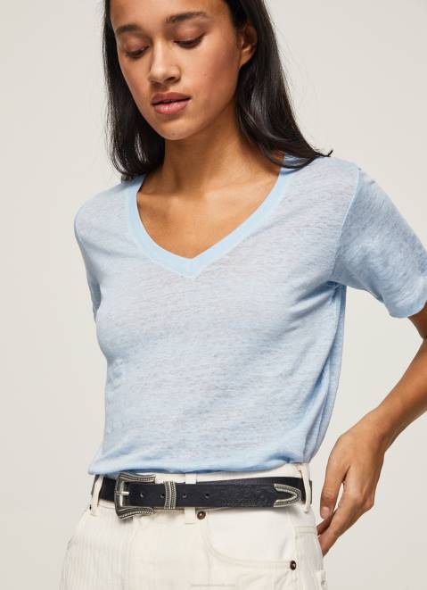 Pepe Jeans Linen V-Neck T-Shirt Women Bay Z22X466