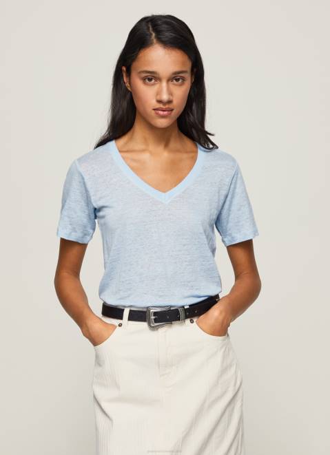 Pepe Jeans Linen V-Neck T-Shirt Women Bay Z22X466