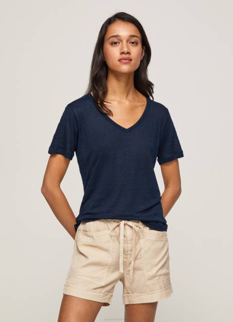 Pepe Jeans Linen V-Neck T-Shirt Women Dulwich Z22X467