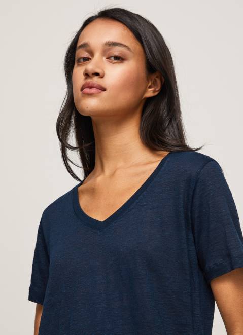 Pepe Jeans Linen V-Neck T-Shirt Women Dulwich Z22X467