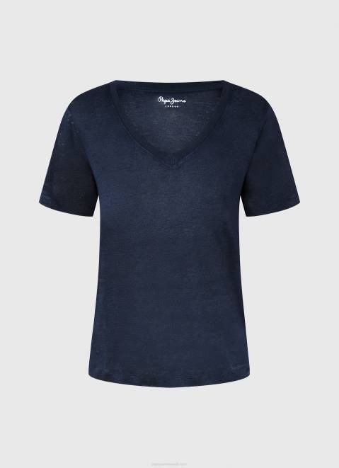 Pepe Jeans Linen V-Neck T-Shirt Women Dulwich Z22X467