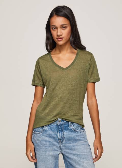Pepe Jeans Linen V-Neck T-Shirt Women Range Z22X468