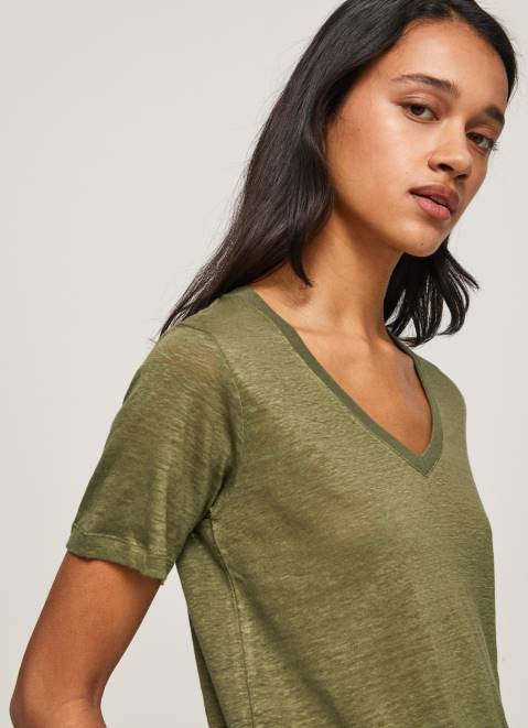 Pepe Jeans Linen V-Neck T-Shirt Women Range Z22X468