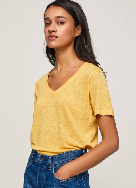 Pepe Jeans Linen V-Neck T-Shirt Women Shine Z22X453
