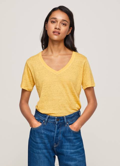 Pepe Jeans Linen V-Neck T-Shirt Women Shine Z22X453