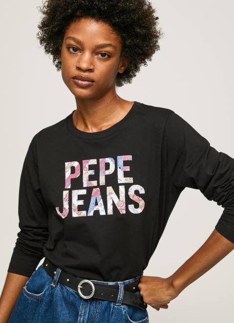 Pepe Jeans Logo Patched Long Sleeved T-Shirt Women Black Z22X426