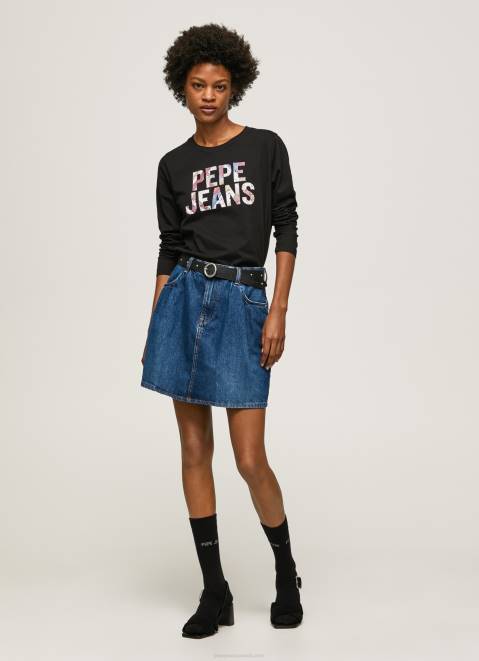 Pepe Jeans Logo Patched Long Sleeved T-Shirt Women Black Z22X426