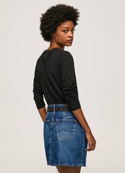 Pepe Jeans Logo Patched Long Sleeved T-Shirt Women Black Z22X426