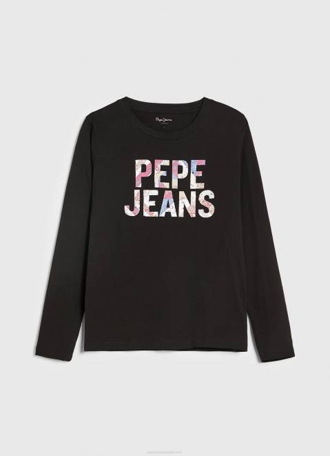 Pepe Jeans Logo Patched Long Sleeved T-Shirt Women Black Z22X426