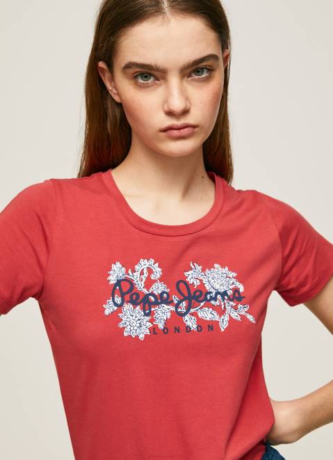 Pepe Jeans Logo Print Lycra T-Shirt Women Studio Red Z22X384