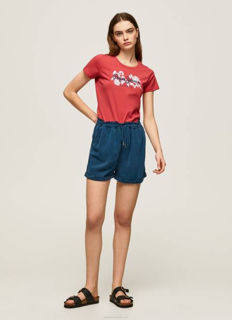 Pepe Jeans Logo Print Lycra T-Shirt Women Studio Red Z22X384