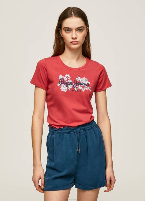Pepe Jeans Logo Print Lycra T-Shirt Women Studio Red Z22X384