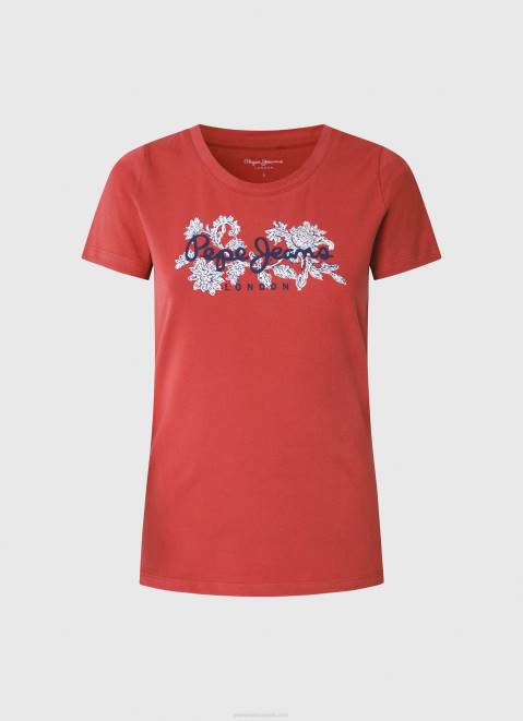 Pepe Jeans Logo Print Lycra T-Shirt Women Studio Red Z22X384